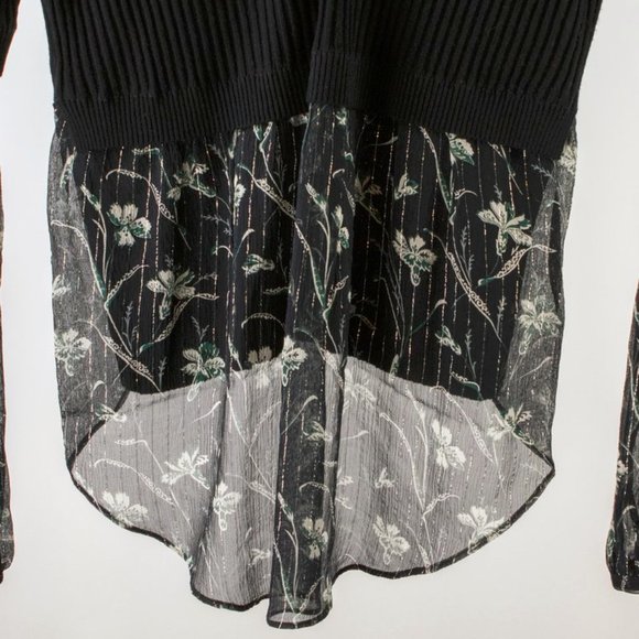 Veronica Beard Moon Black Ribbed Floral Mixed Media Sweater - Picture 4 of 6